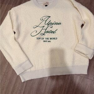 Cream Sweater with Green Embroidery